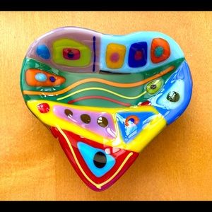 Fused glass heart dish